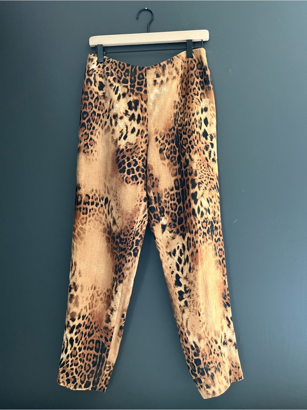 Vintage Leopard Print High Waist Slim Tapered 100% Linen Pants - Mobwife